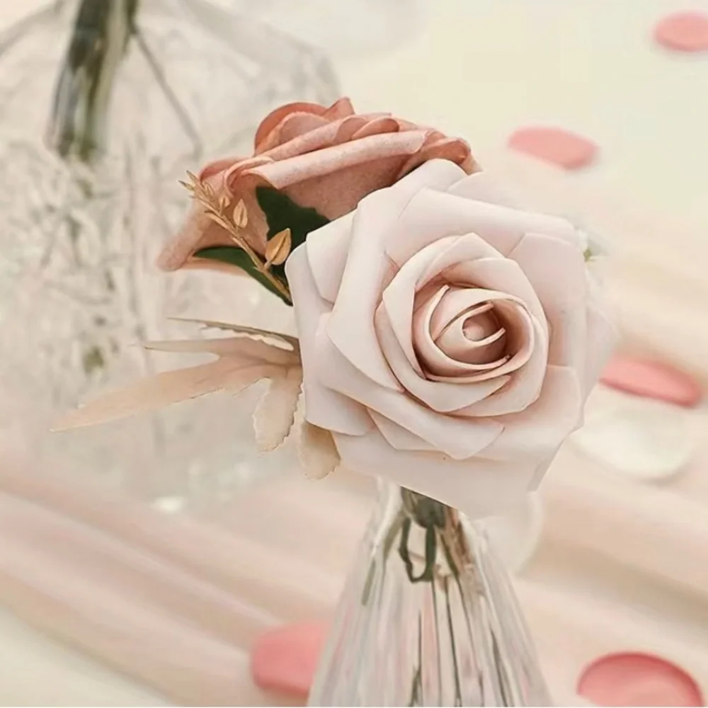 25 Count | Nude Roses Wedding Bouquet Centerpiece Faux Beige Floral Decor ~ New